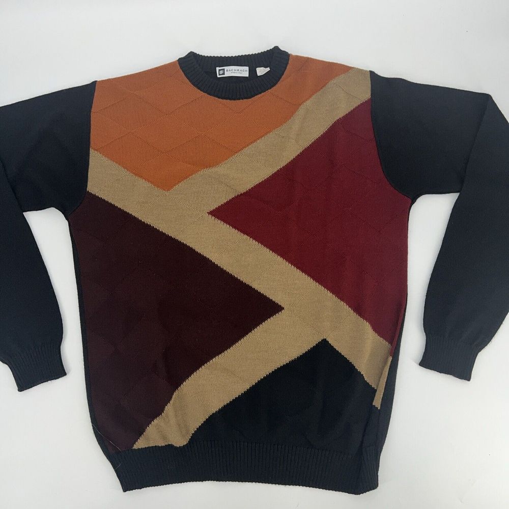 VTG. BACHRACH Men's Sweater Color Block Sz Large Cosby/coggi Style Made In Italy